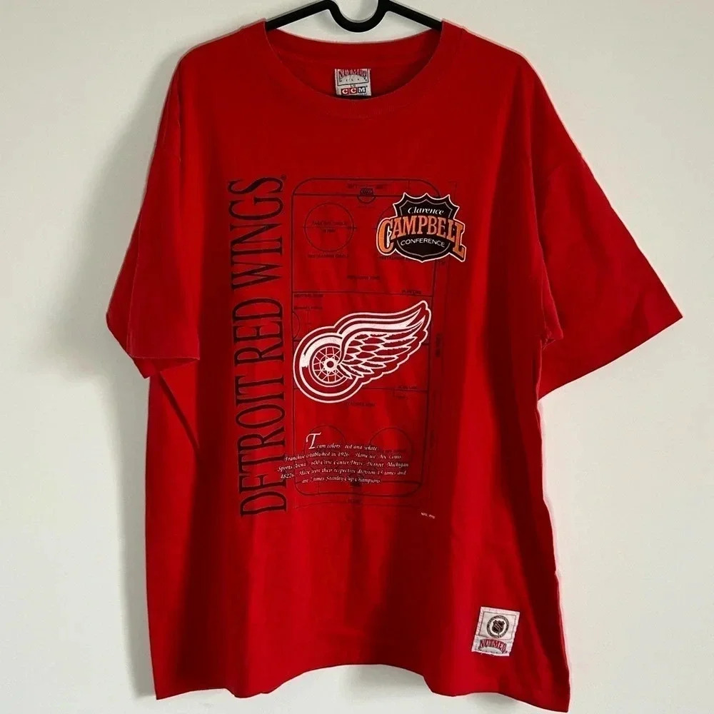Vintage  1992 Detroit Red Wings NHL Hockey Single Stitch Shirt Red Size Mens L